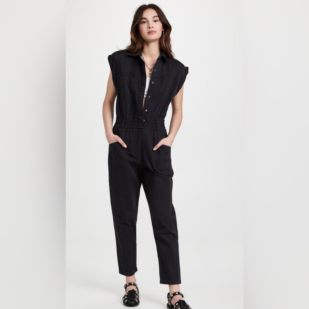Pistola Denim Rosie Shoulder Padded Jumpsuit Black Small